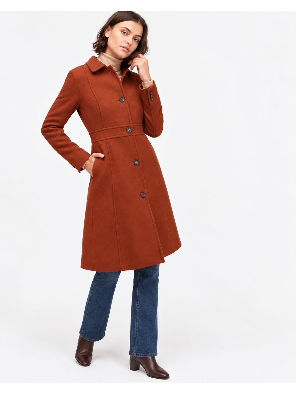 J.Crew Classic Lady Day Coat Dark Amber Italian Wool Thinsulate Size 14